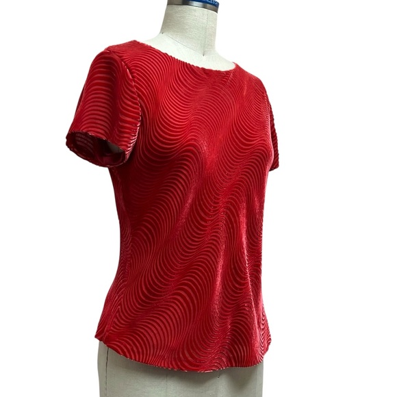 Talbots Crushed Velvet Burnout Wavy Swirl Pattern Coral Lined Silk Blend Top - Picture 2 of 8
